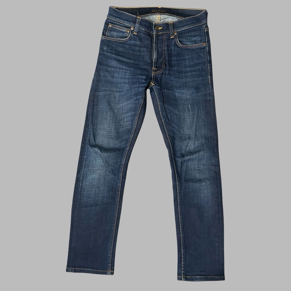 Nudie Jeans Mens 28x32 Lean Dean Deep Worn Dark Blue Jeans Stretch